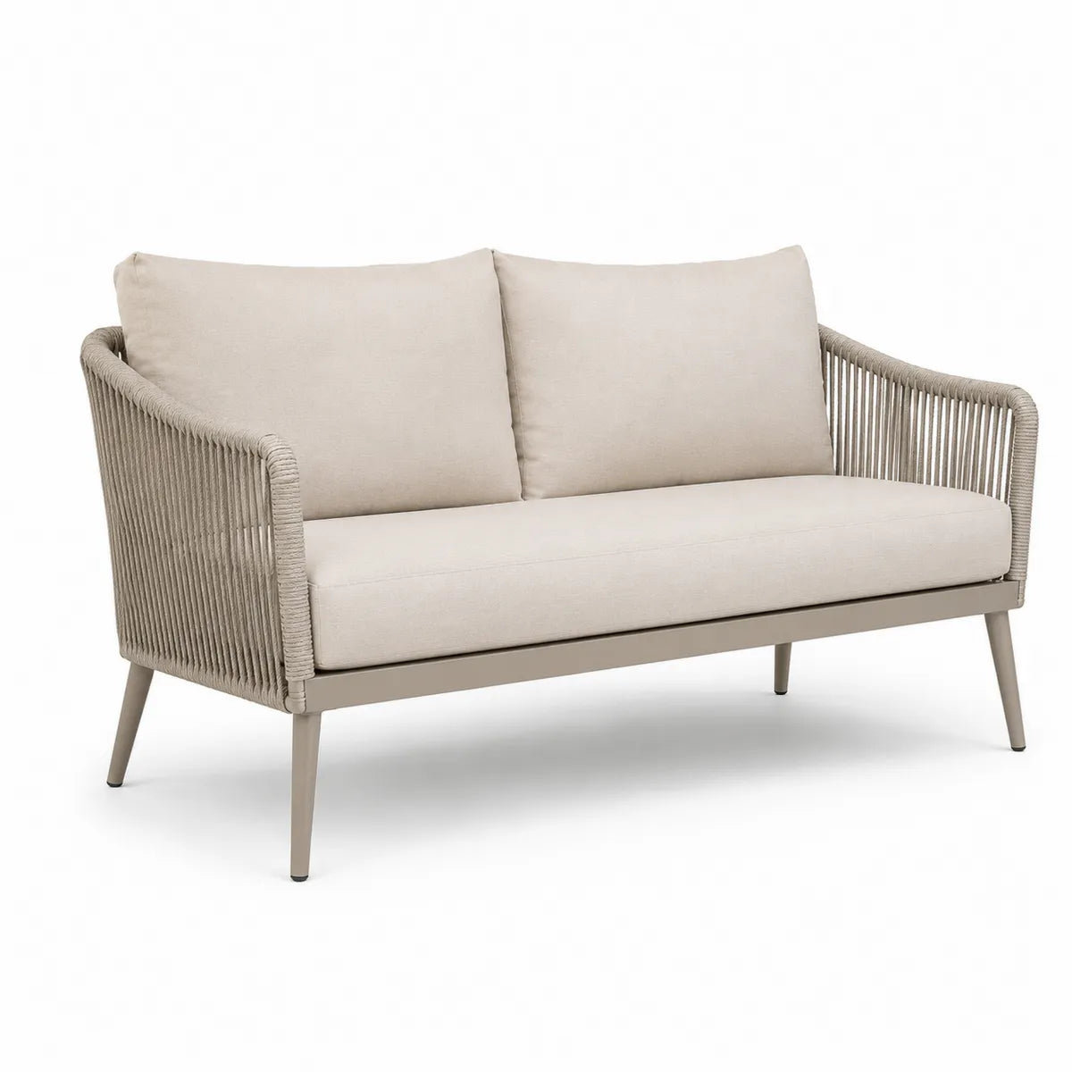 Kremowa sofa z poduszkami, aluminium i poliester, 140x75x78 cm
