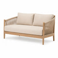 Dwuosobowa sofa z drewna teak z beżową tapicerką 150 cm