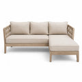 Narożna sofa ogrodowa beżowa tkanina akrylowa drewno tekowe 200cm
