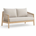 Sofa drewniana dwuosobowa beżowa akacja poliester 150 cm