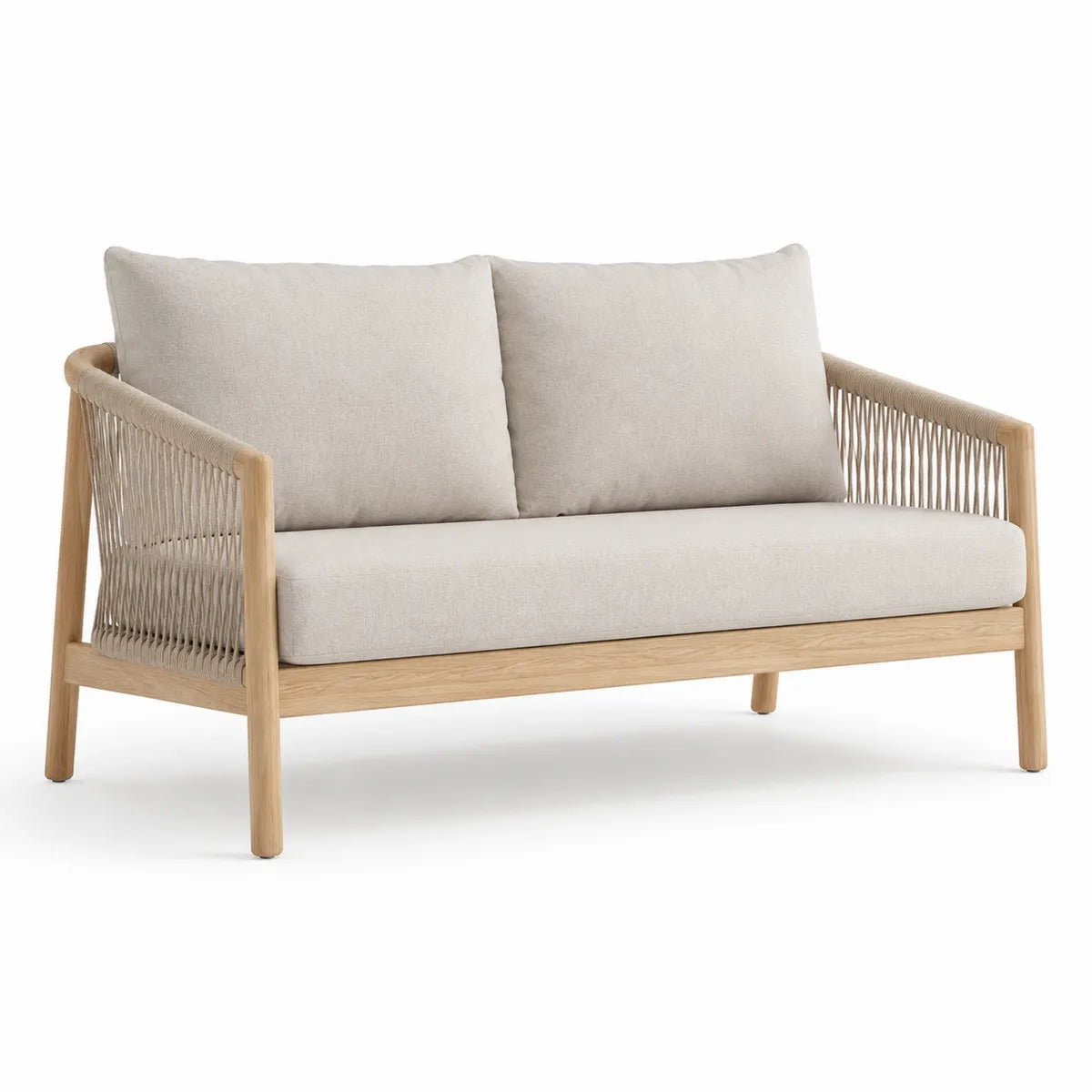 Sofa drewniana dwuosobowa beżowa akacja poliester 150 cm