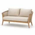Sofa ogrodowa 3-osobowa beżowa tkanina drewno teak