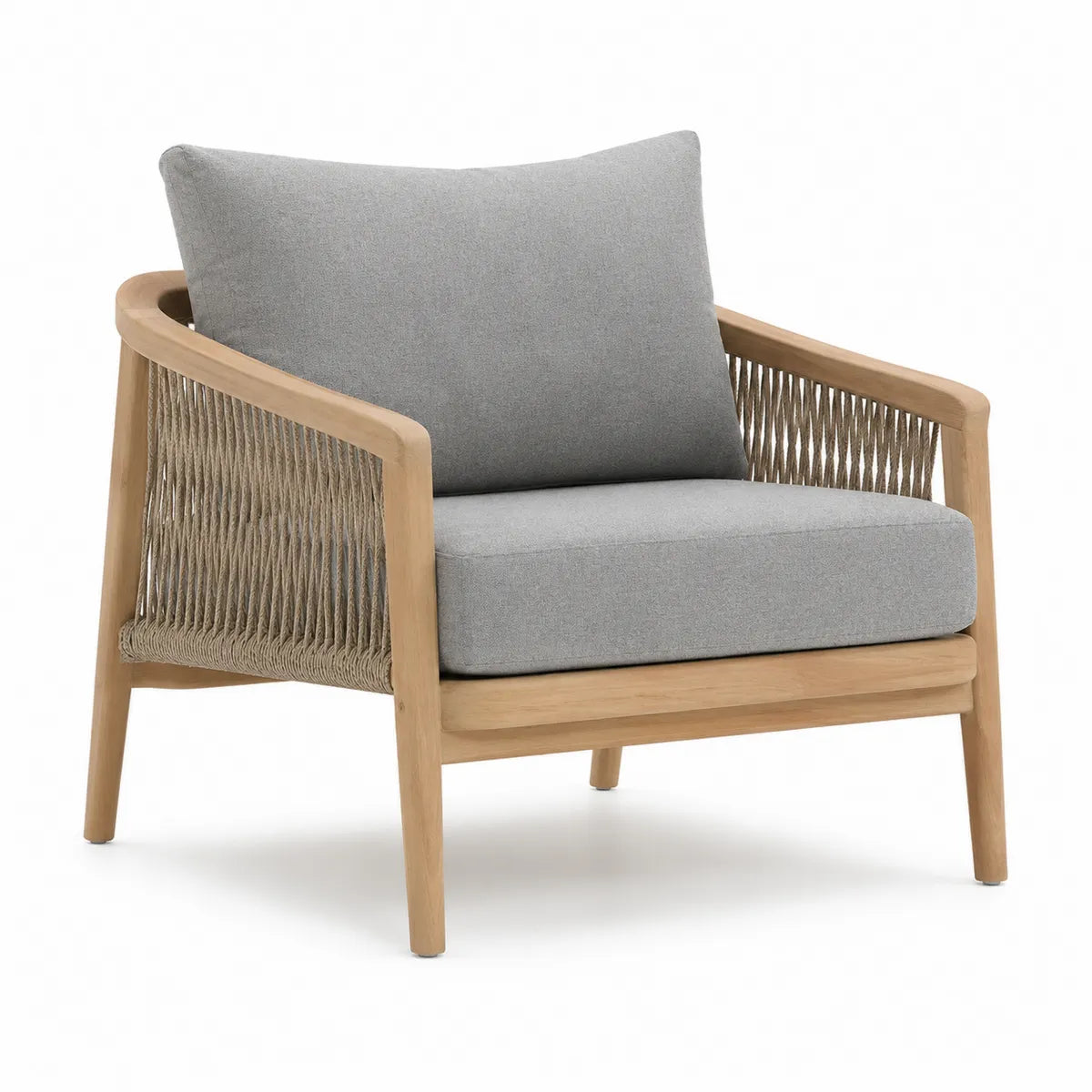 Fotel ogrodowy tkanina poliestrowa szary drewno teak 85x75x70 cm