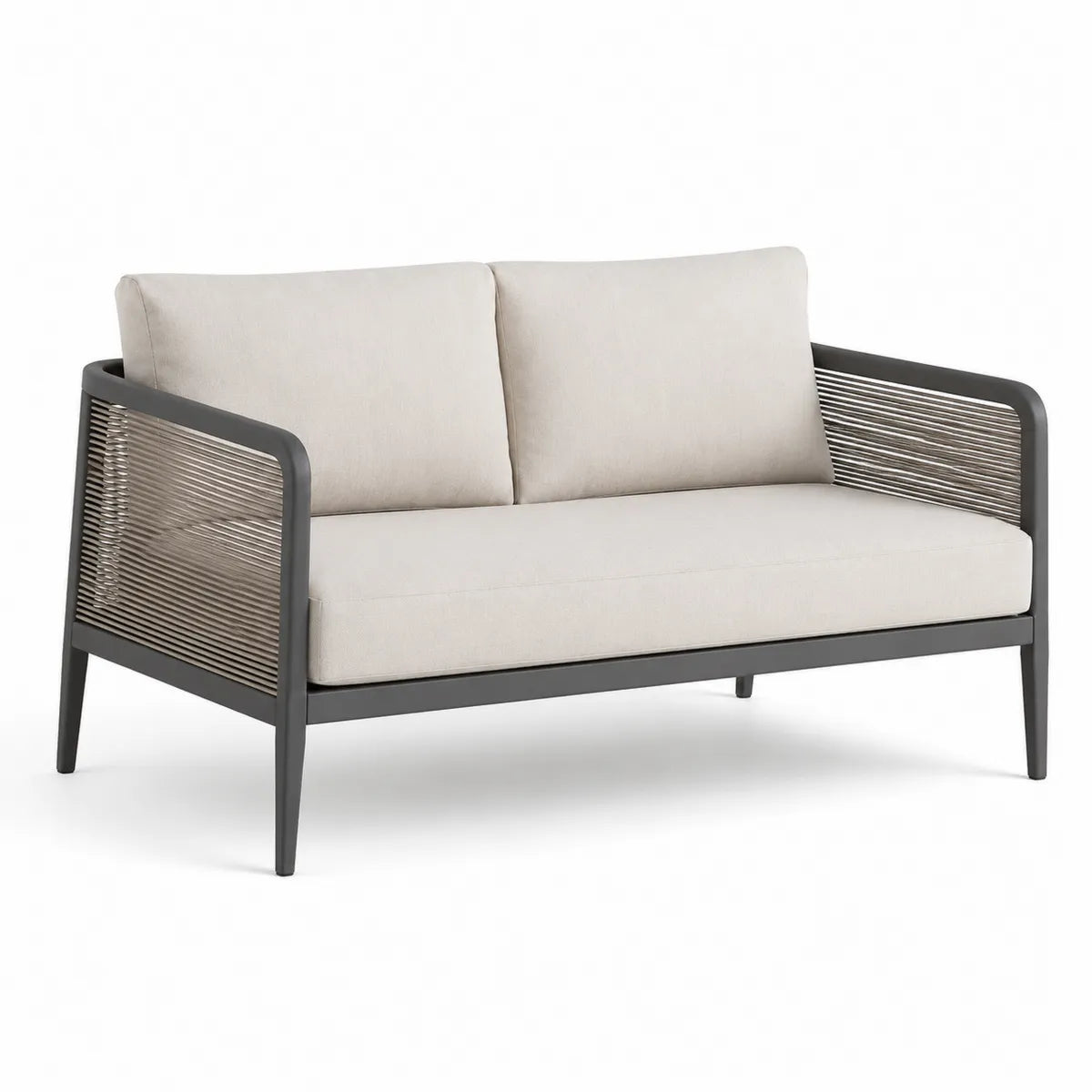 Sofa dwuosobowa aluminiowa beżowa z poliestrem 163 cm