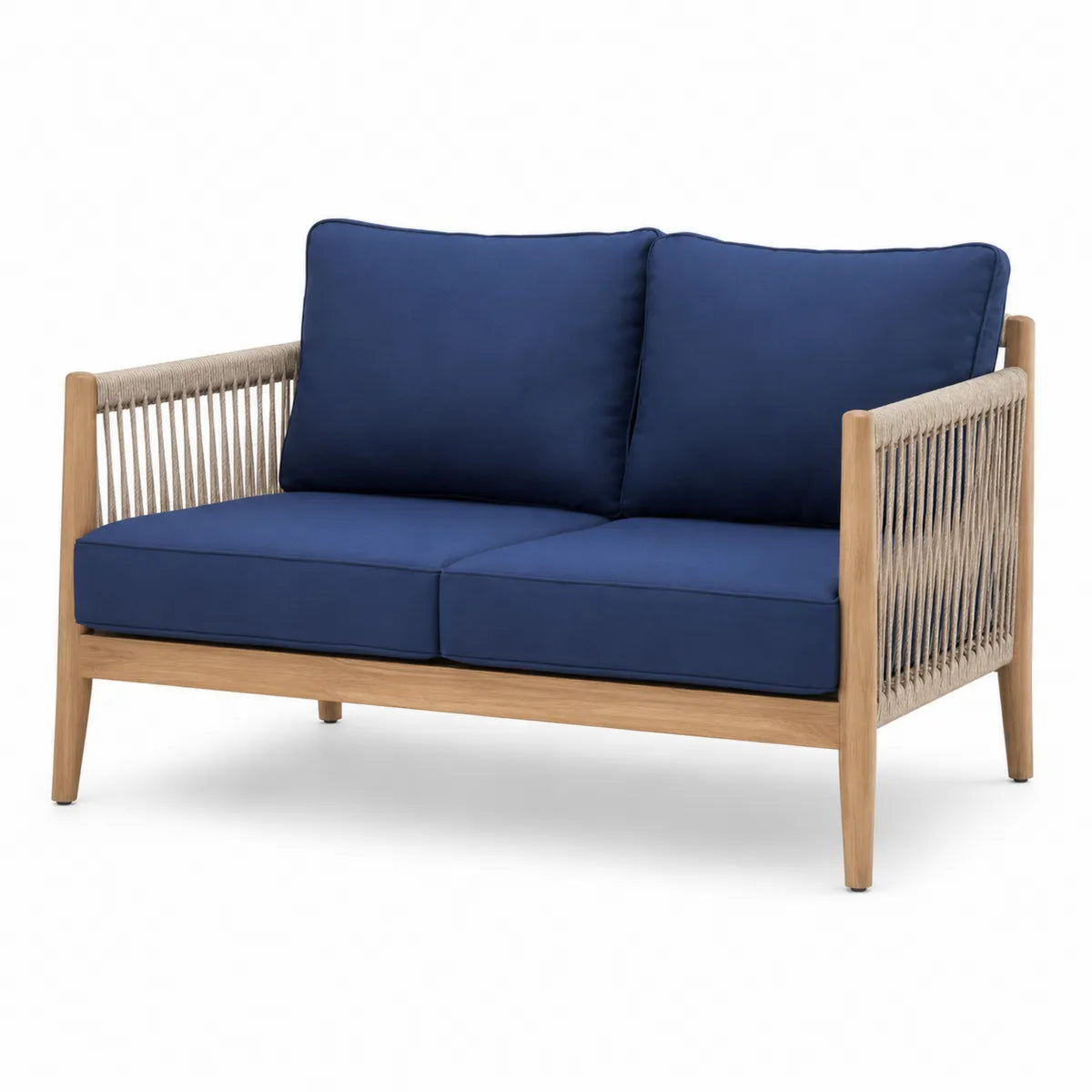 Sofa ogrodowa drewniana z niebieską tkaniną z akacjowym stelażem