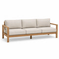 3-osobowa sofa z drewna teakowego z beżowymi poduszkami
