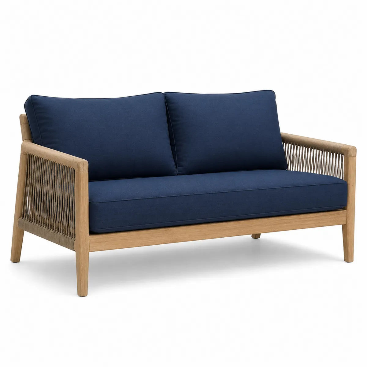 Granatowa sofa ogrodowa z drewna dębowego i poliestru