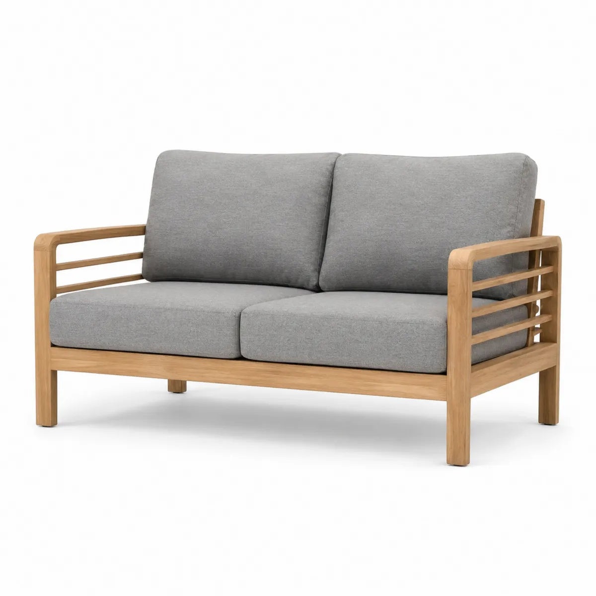 Dwuosobowa sofa z drewna tekowego szary poliester