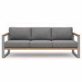 Sofa ogrodowa 3-osobowa szara stal nierdzewna drewno poliester