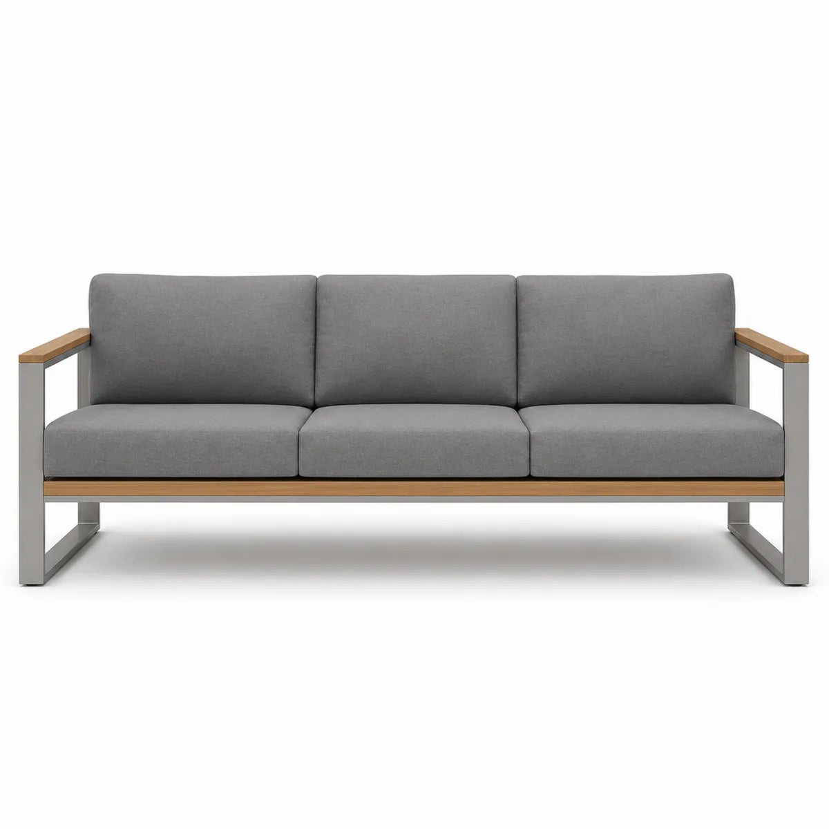 Sofa ogrodowa 3-osobowa szara stal nierdzewna drewno poliester