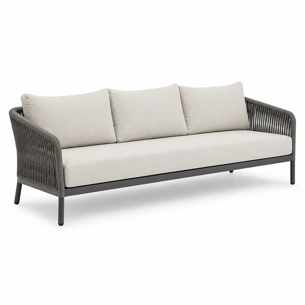Sofa 3-osobowa z poliestrową tkaniną i aluminiowym stelażem beżowa
