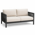 Dwuosobowa sofa ogrodowa metalowa czarny z beżowymi poduszkami