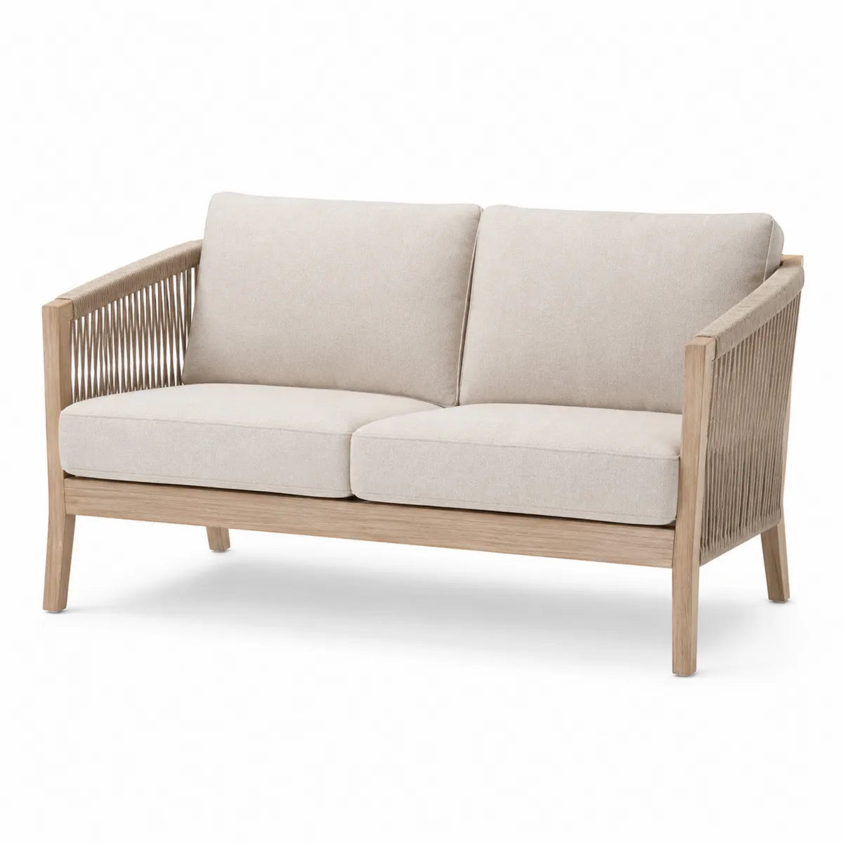 Dwuosobowa sofa z drewna tekowego i liny z tapicerką poliestrową 140 cm