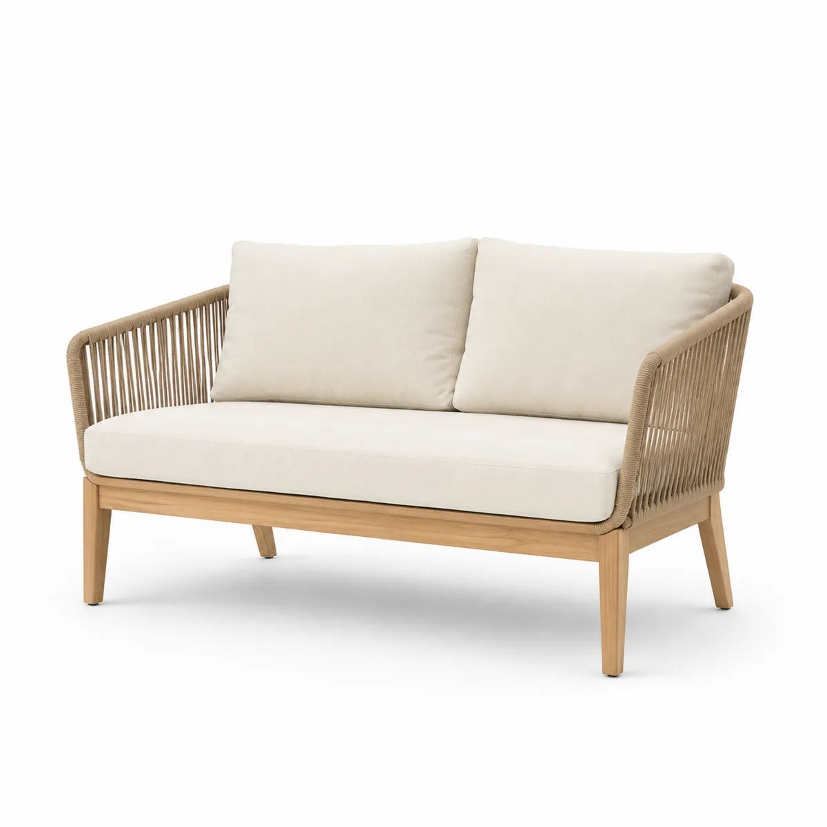 Dwuosobowa sofa ogrodowa z drewna tekowego z poduszkami, kolor beżowy