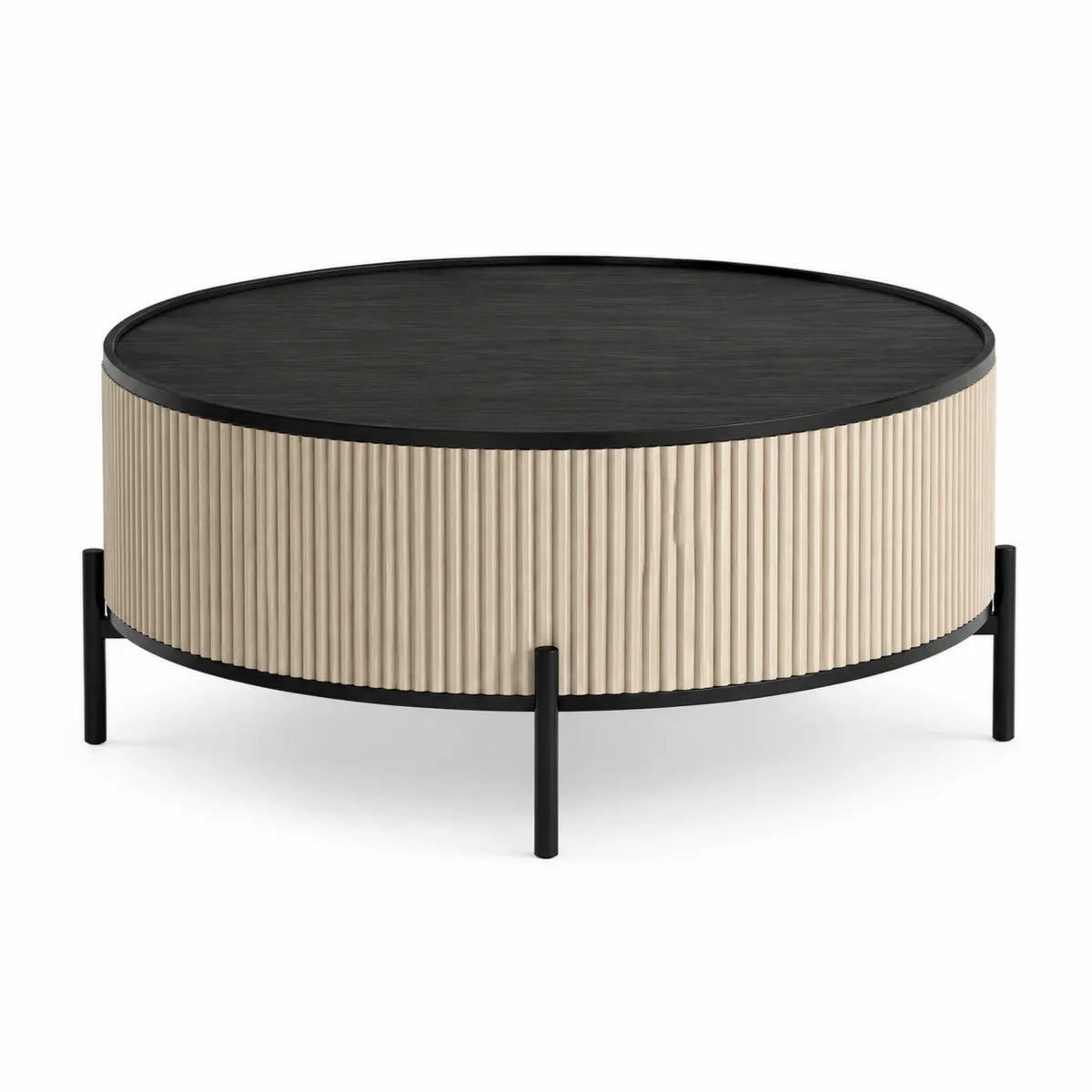 Okrągły stolik kawowy z MDF i metalu, czarny/beżowy, 75 cm