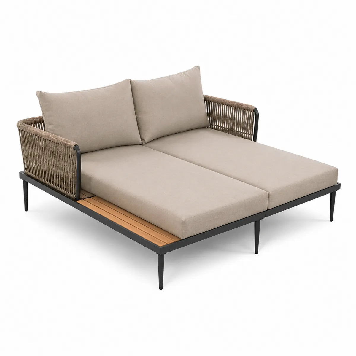 Dwuosobowy leżak ogrodowy aluminium teak poliester 200cm