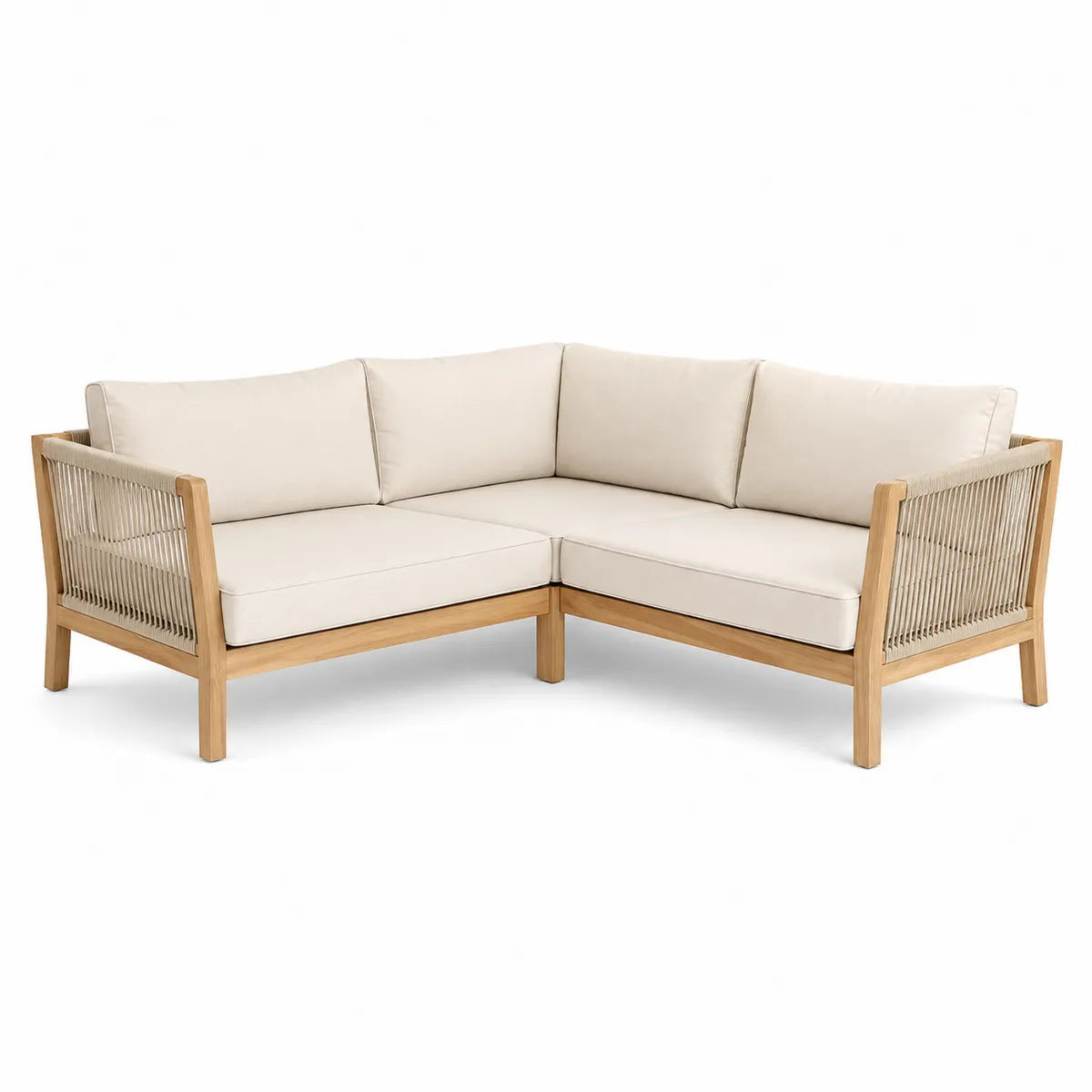 Narożnik ogrodowy z poduszkami beżowy drewno tekowe i bawełna 210x210 cm