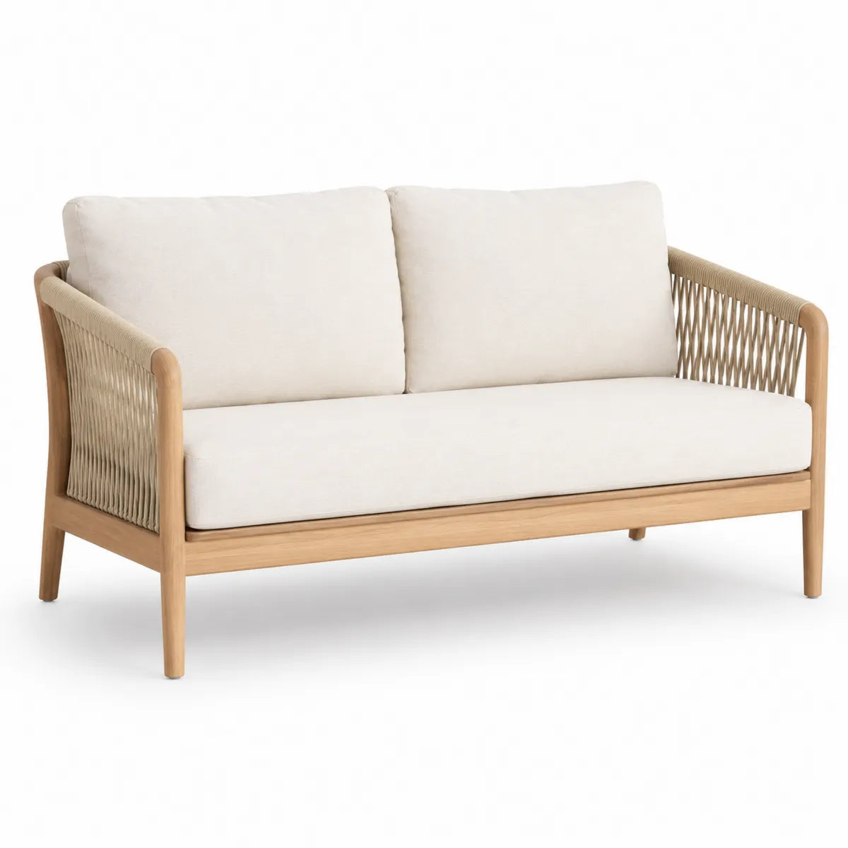 Sofa ogrodowa z dębową ramą i beżowym poliestrem 180 cm