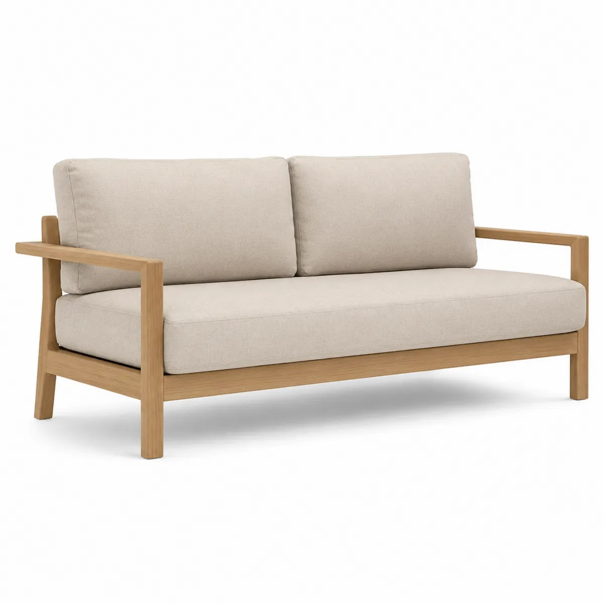 Sofa zewnętrzna 3-osobowa beżowa tkanina drewno dębowe