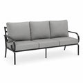 Sofa ogrodowa metalowa 3-osobowa z szarymi poduszkami