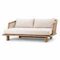 Sofa ogrodowa z drewna teak z beżowymi poduszkami 200x80x70cm