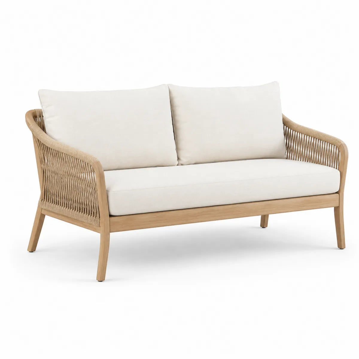 Dwuosobowa sofa ogrodowa z drewna teak i plecionki syntetycznej, beżowa
