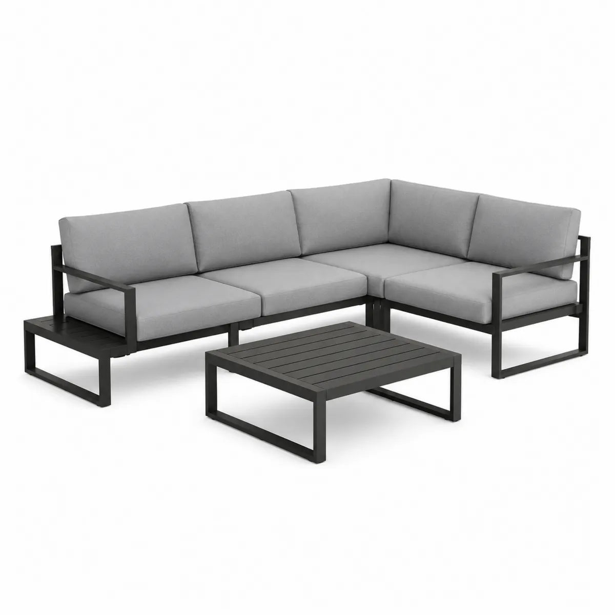 Zestaw ogrodowy aluminiowy szary narożnik z czarną ramą