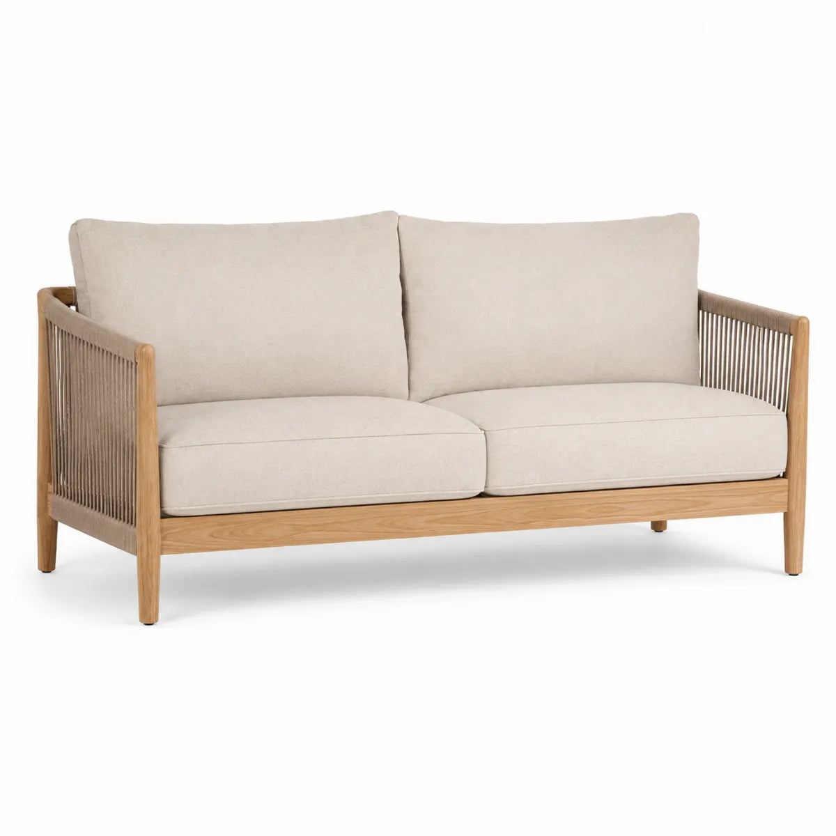 Sofa ogrodowa z drewna tekowego z lnianymi poduszkami, 200 cm