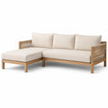 Sofa narożna z drewna teak z beżowym siedziskiem