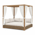 Łóżko ogrodowe z baldachimem teak i poliester biały 200x180 cm