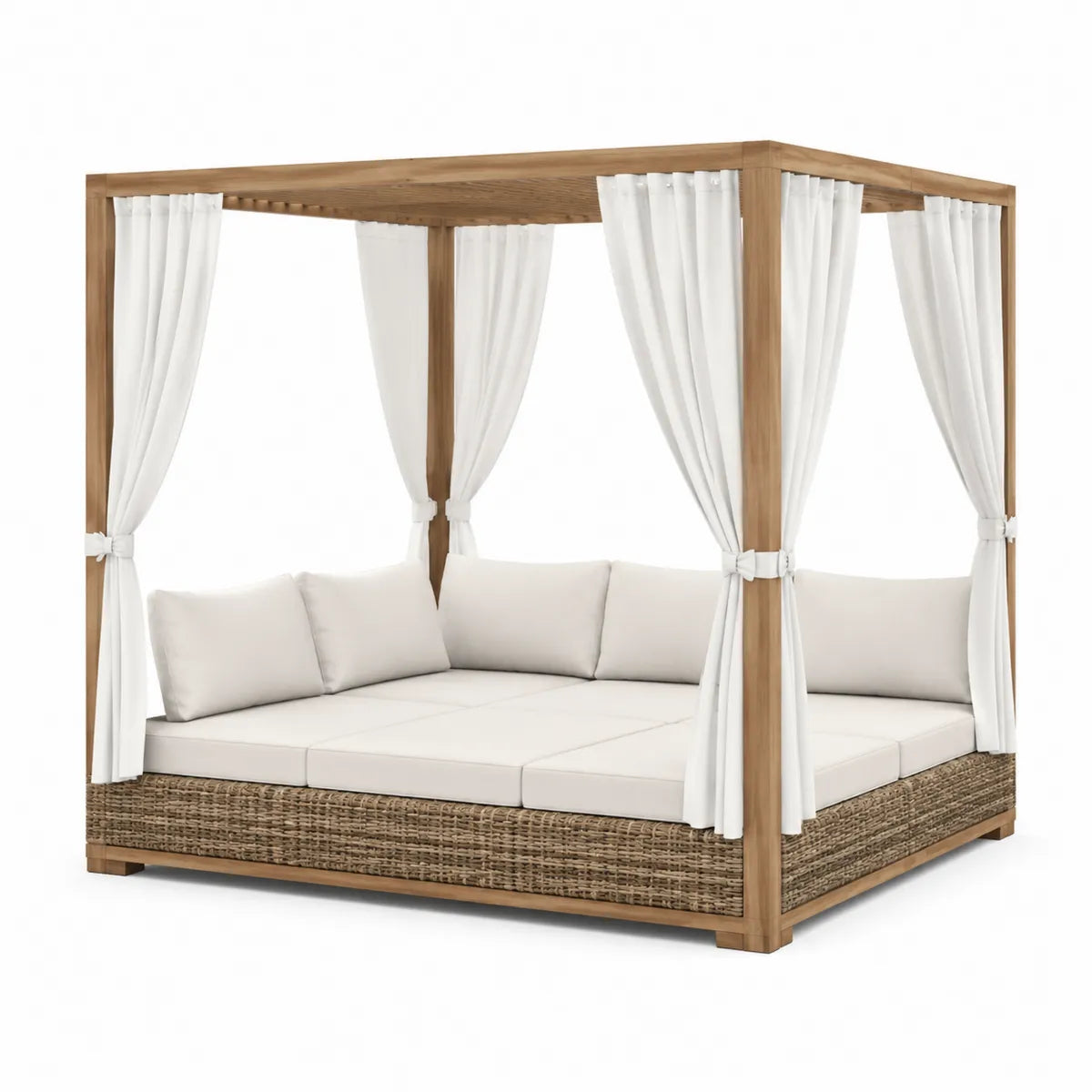 Łóżko ogrodowe z baldachimem teak i poliester biały 200x180 cm