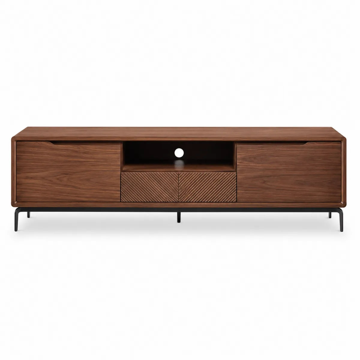 Szafka RTV drewniana z czarnymi stalowymi nogami 150x40x45 cm